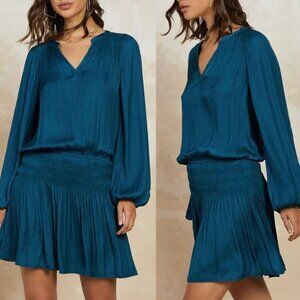 New! Anthropologie Current Air Blue Crinkled Mini Dress Size Small 41041